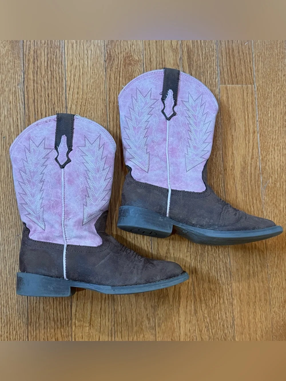 Roper Girls 13 Kids Pink Brown Square Toe Western Cowboy Cowgirl Boots Rodeo